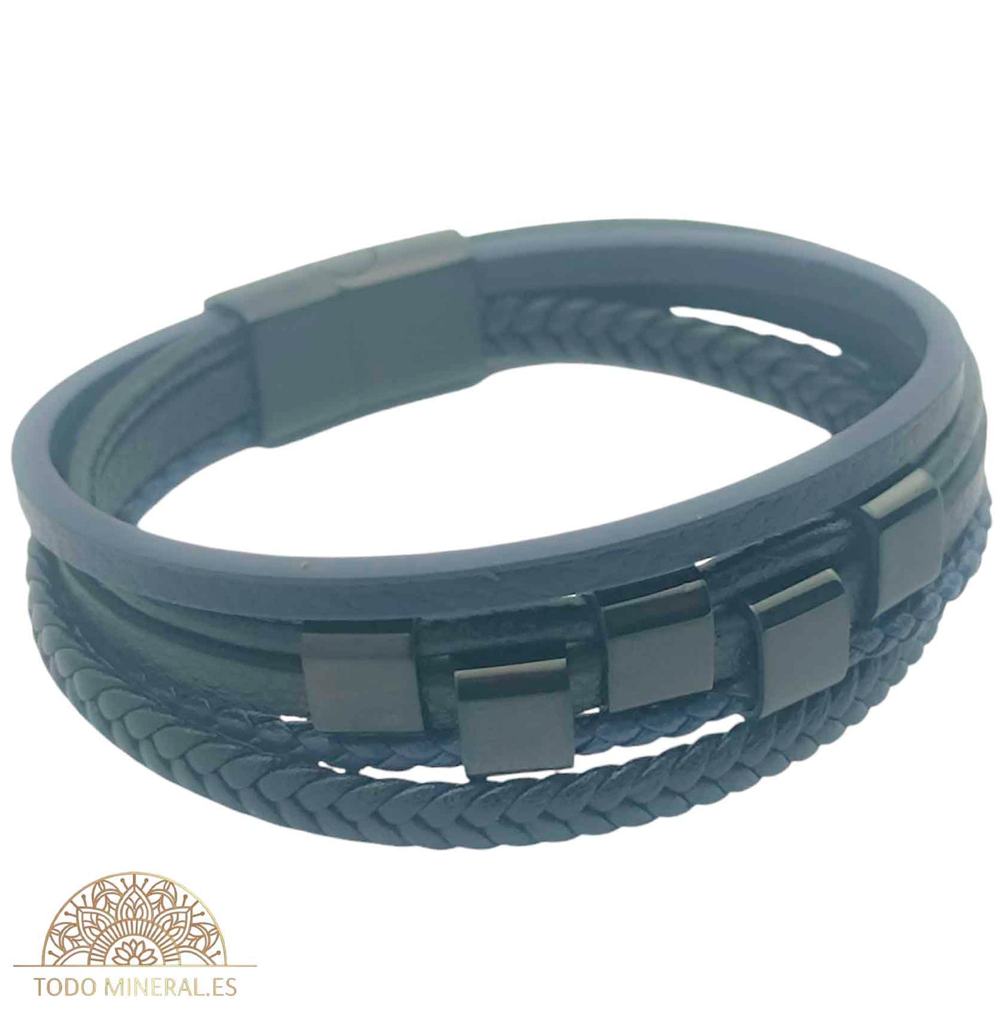 Pulsera Cuero Y Acero 22Cms Aprox Cierre Imán En Forma De Puzzle - TODOMINERAL