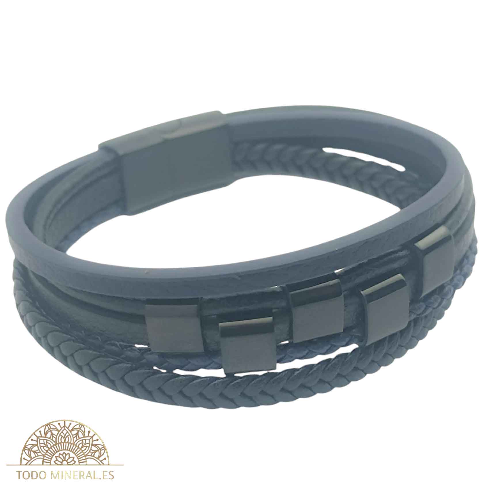 Pulsera Cuero Y Acero 22Cms Aprox Cierre Imán En Forma De Puzzle - TODOMINERAL
