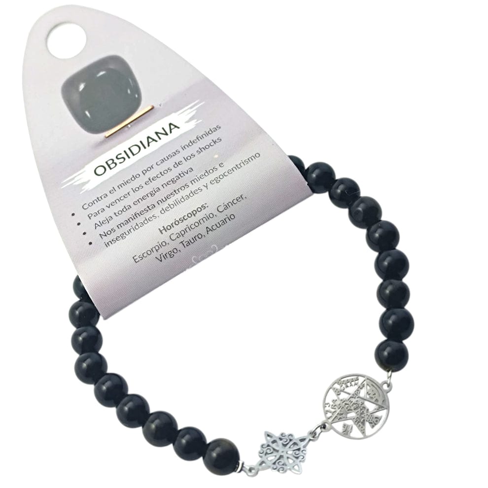 Pulsera Acero Doble Protección Tetragramaton Nudo De Bruja Y Piedra Turmalina Facetada O Cianita Azul PULSERA ACERO