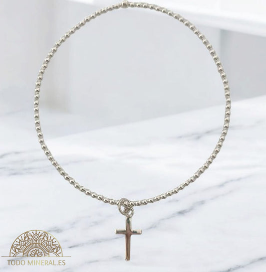 Pulsera Elástica Bolas 2 mm Plata 925 Dije Cruz 500303150 TODOMINERAL