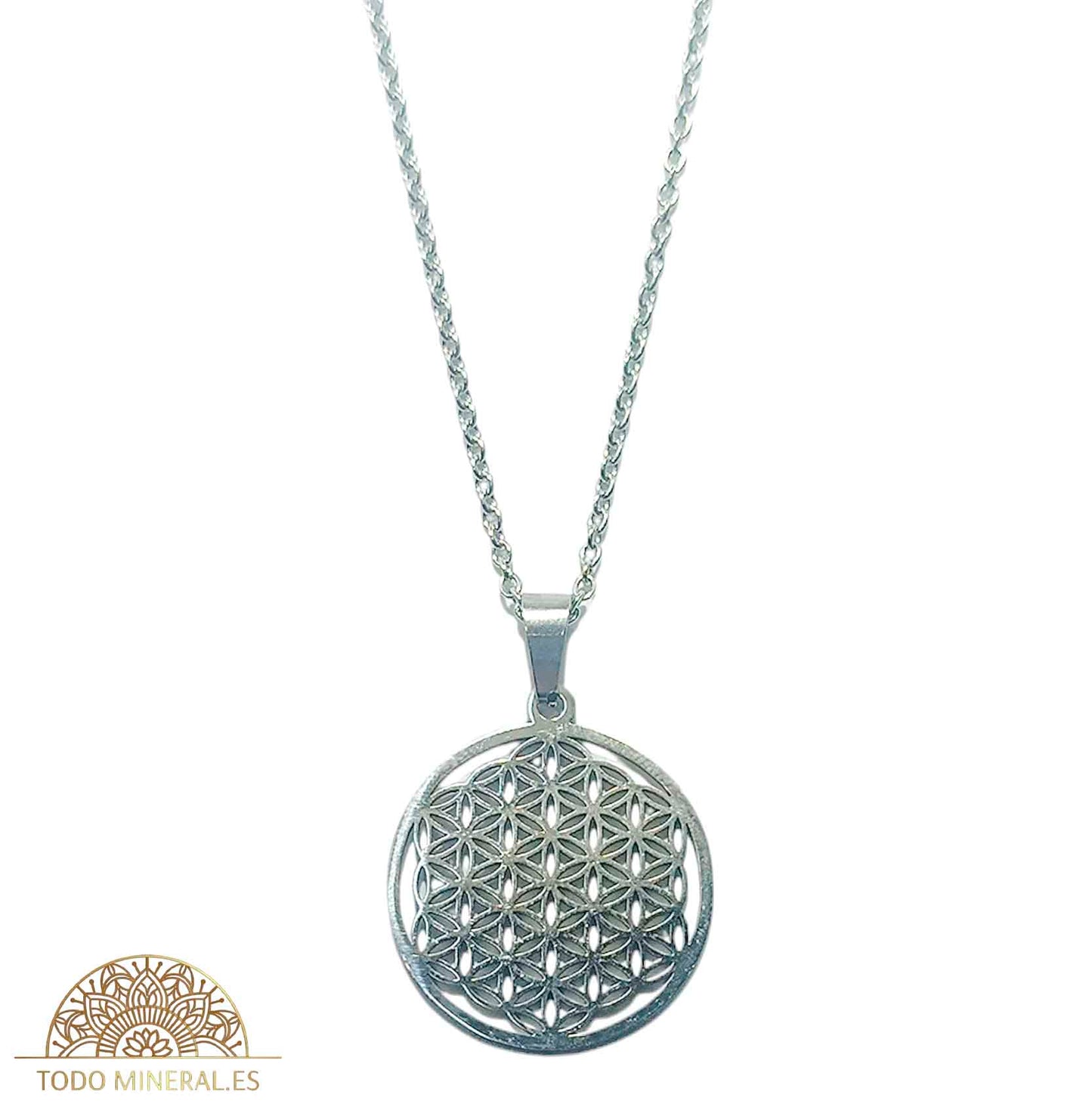 Collar Flor De La VIda En Acero Inoxidable Con Cadena 50 Cms - TODOMINERAL