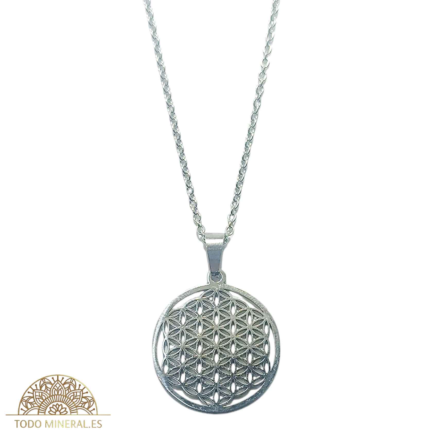Collar Flor De La VIda En Acero Inoxidable Con Cadena 50 Cms - TODOMINERAL