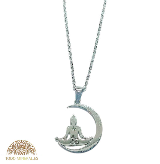 Collar Luna Buda En Acero Inoxidable Con Cadena 50 Cms - TODOMINERAL