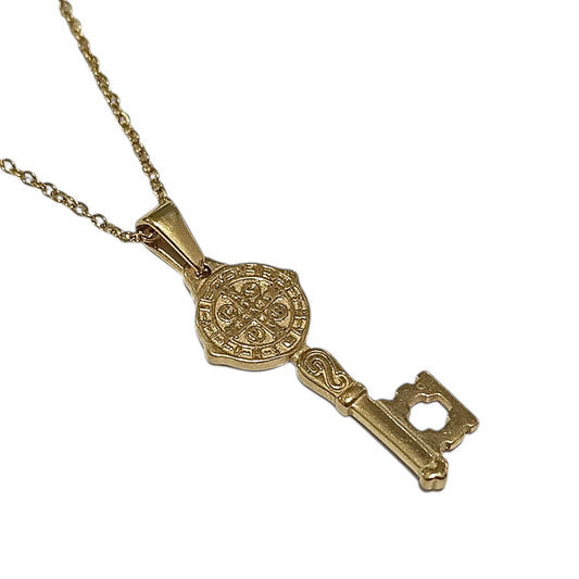 Collar Proteccion LLave San Benito En Acero Dorado Inoxidable ( ELIGE TAMAÑO CADENA)