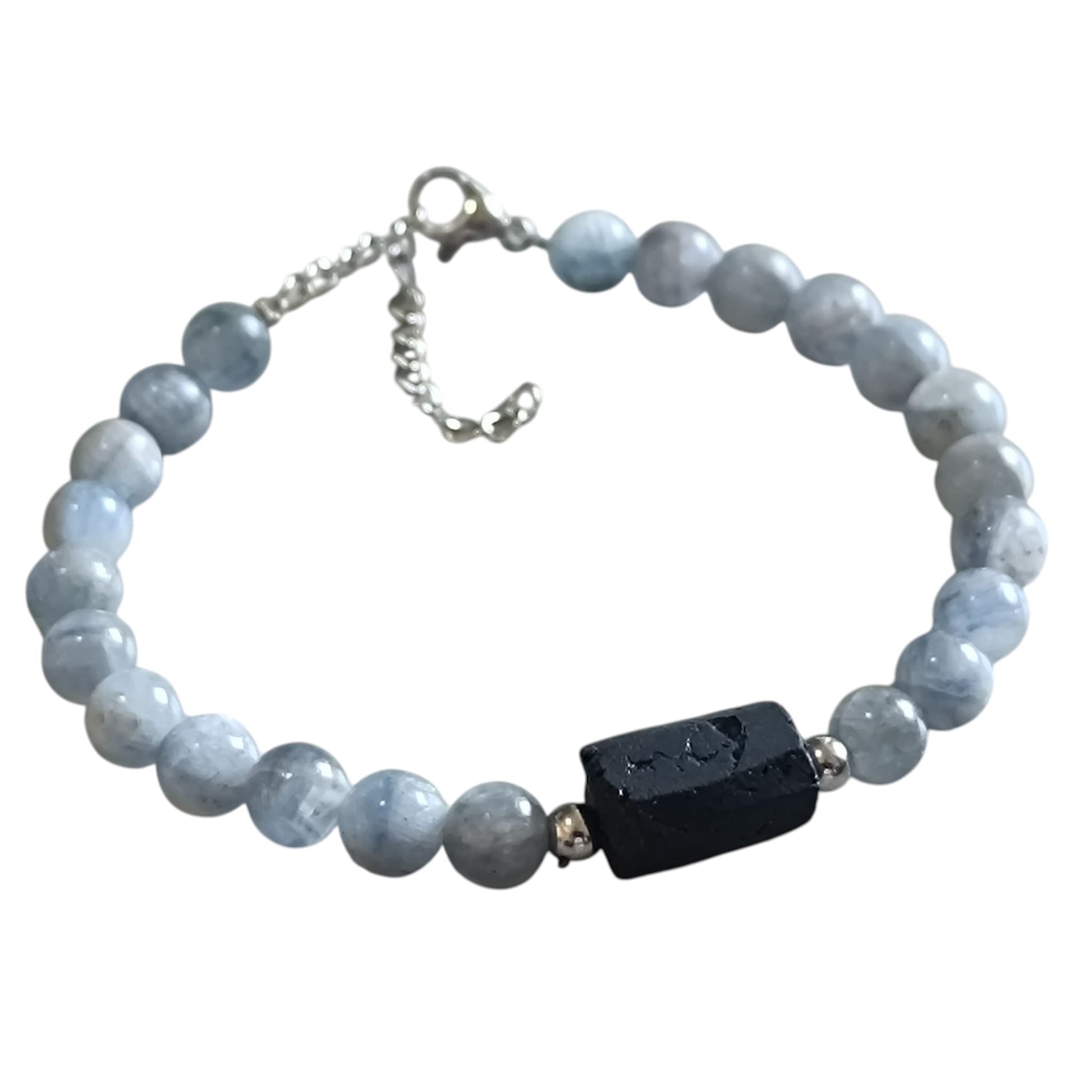 Pulsera de Piedra Natural Cianita Con Entrepieza Piedra Turmalina Proteccion Absoluta PULSERA ACERO