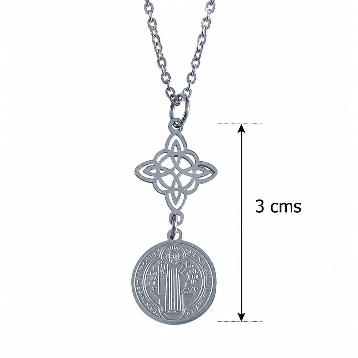 Collar Doble Proteccion Nudo De Bruja Y San Benito Acero Inoxidable Cadena 45 CMS TODOMINERAL