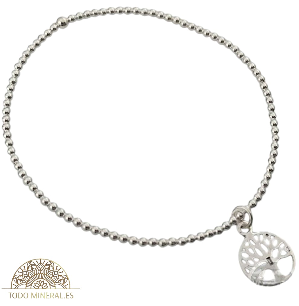 Pulsera Elástica Bolas 2 mm Plata 925 Dije Árbol De La Vida 500303156 TODOMINERAL