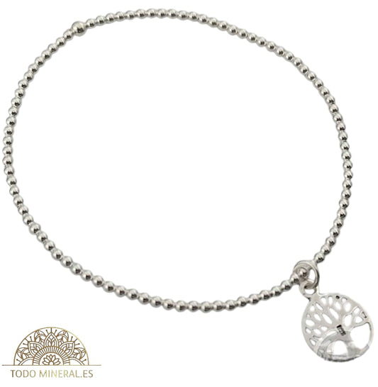 Pulsera Elástica Bolas 2 mm Plata 925 Dije Árbol De La Vida 500303156 TODOMINERAL