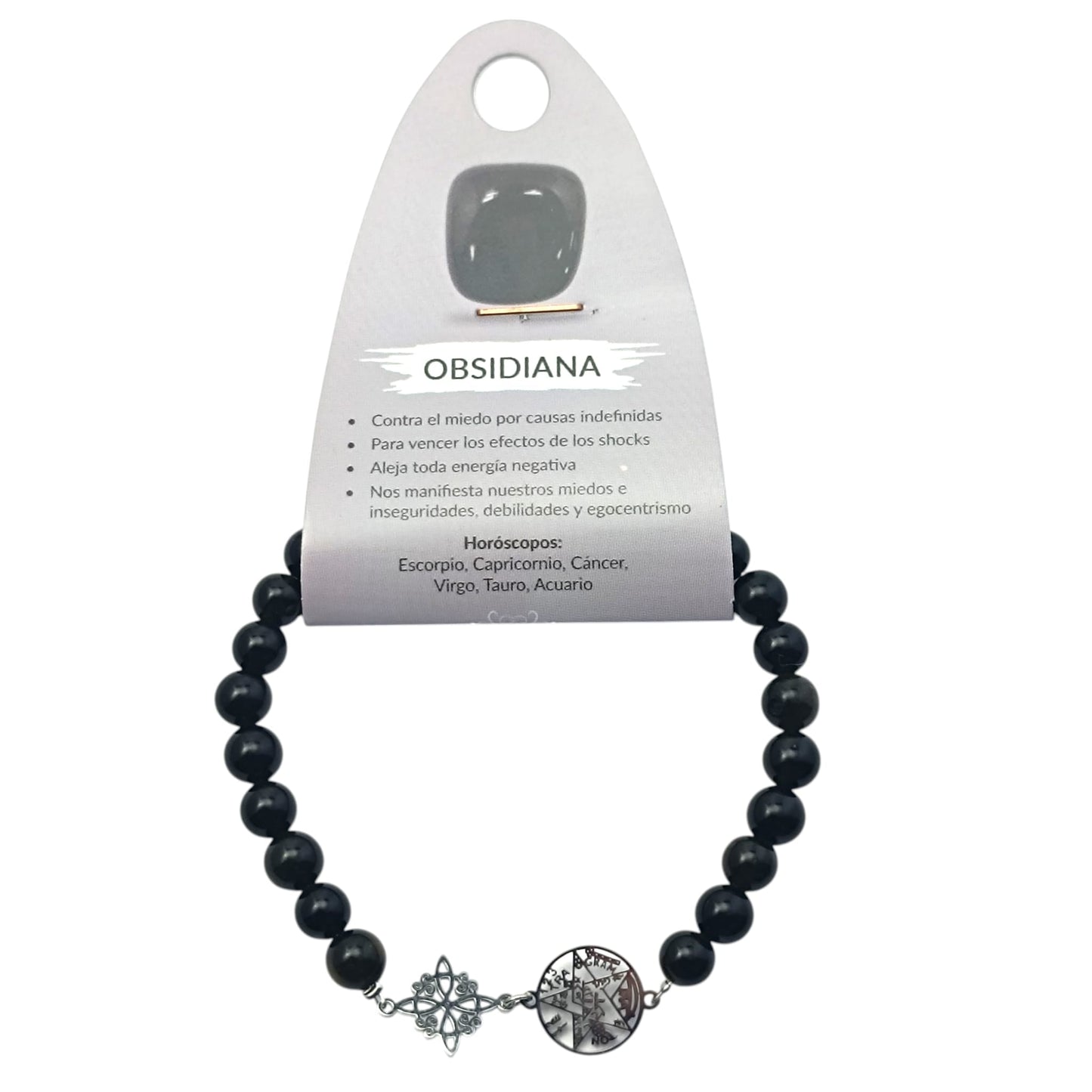Pulsera Piedra Natural Obsidiana 6 mm Doble Proteccion Acero PULSERAS MINERALES