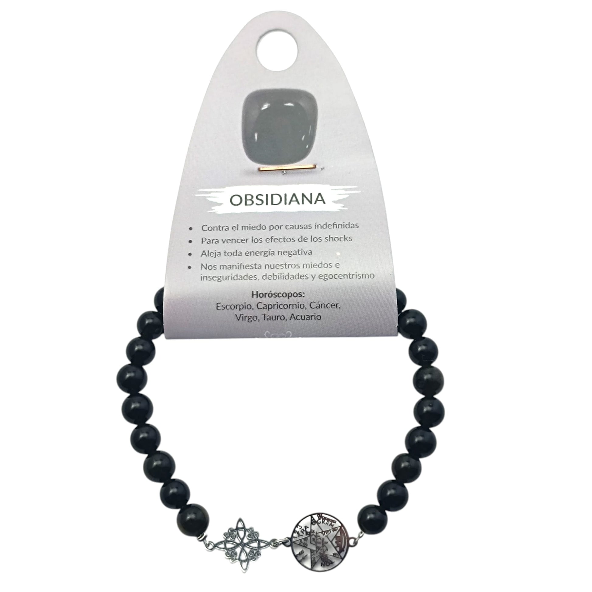 Pulsera Piedra Natural Obsidiana 6 mm Doble Proteccion Acero PULSERAS MINERALES