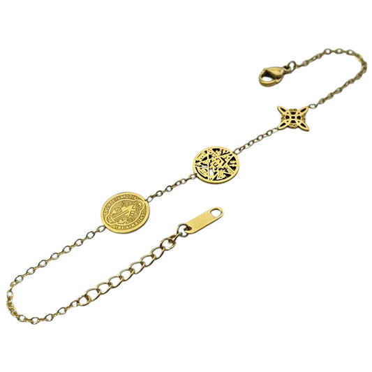 Pulsera Acero Triple Protección Tetragramaton Nudo De Bruja y San Benito Largo 18 Cms Aprox ( ELIGE TONO ) PULSERA ACERO