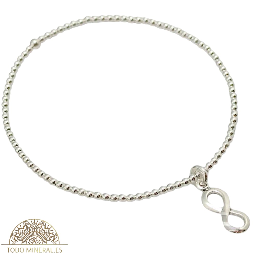 Pulsera Elástica Bolas 2 mm Plata 925 Dije Infinito TODOMINERAL