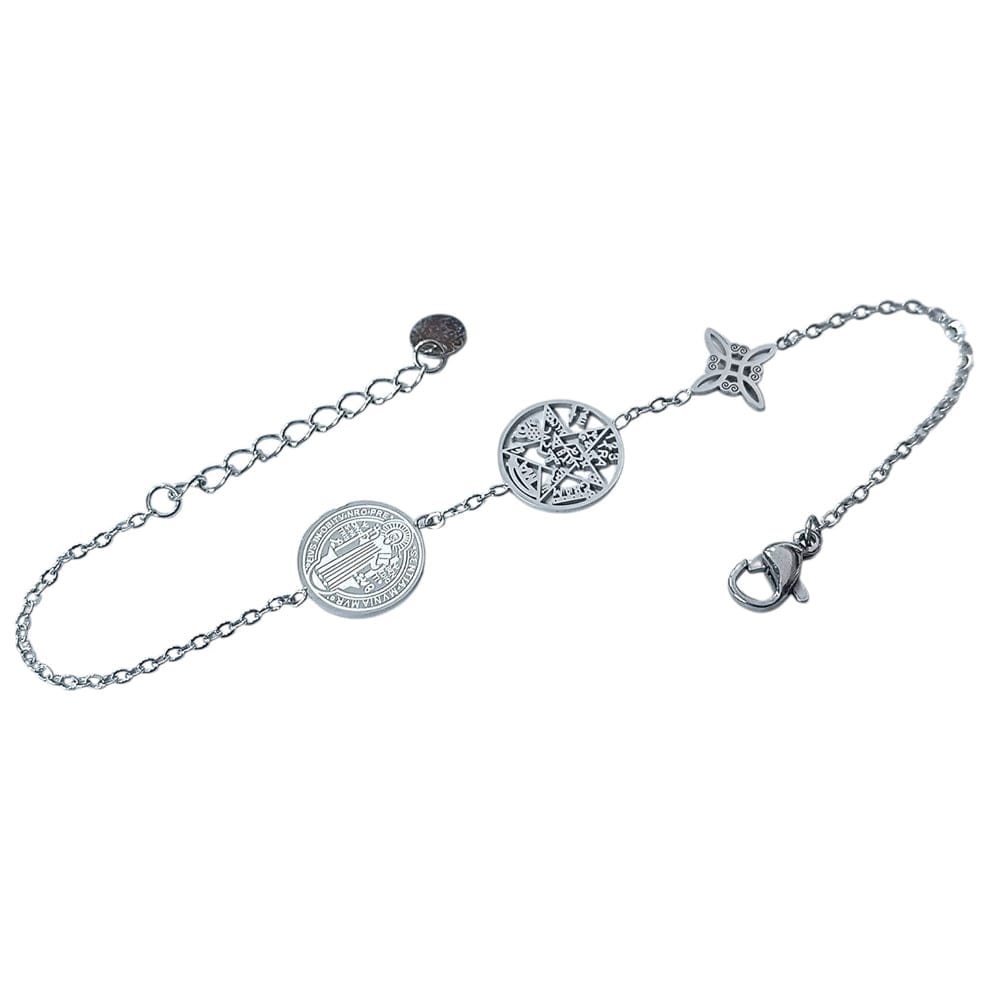 Pulsera Acero Triple Poteccion  Nudo De Bruja Terragramaton Y San Benito ELIGE TONO PULSERA ACERO