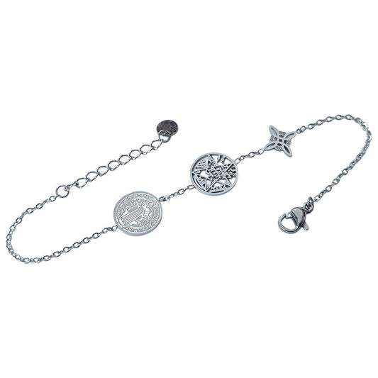 Pulsera Acero Triple Poteccion  Nudo De Bruja Terragramaton Y San Benito ELIGE TONO PULSERA ACERO