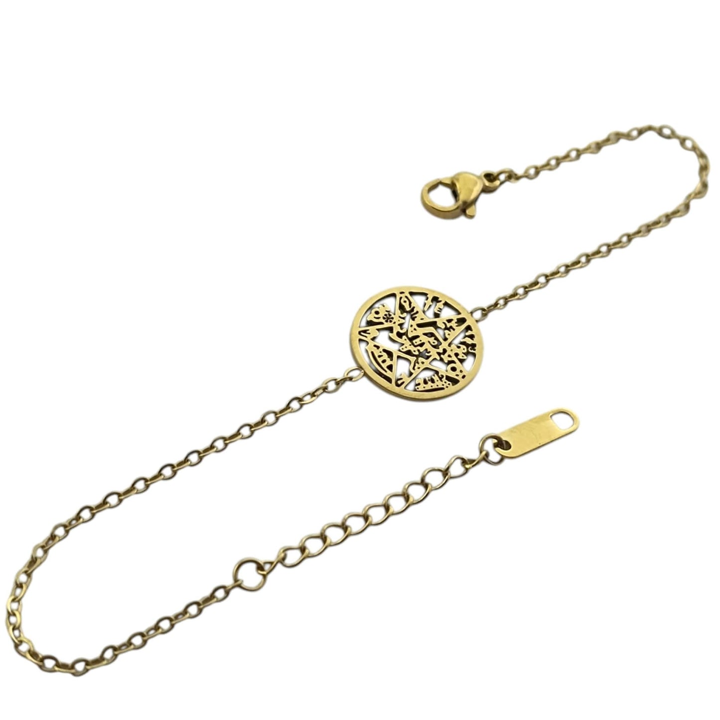 Pulsera Acero Dorado Proteccion Tetragramaton 18 Cms Aprox PULSERA ACERO