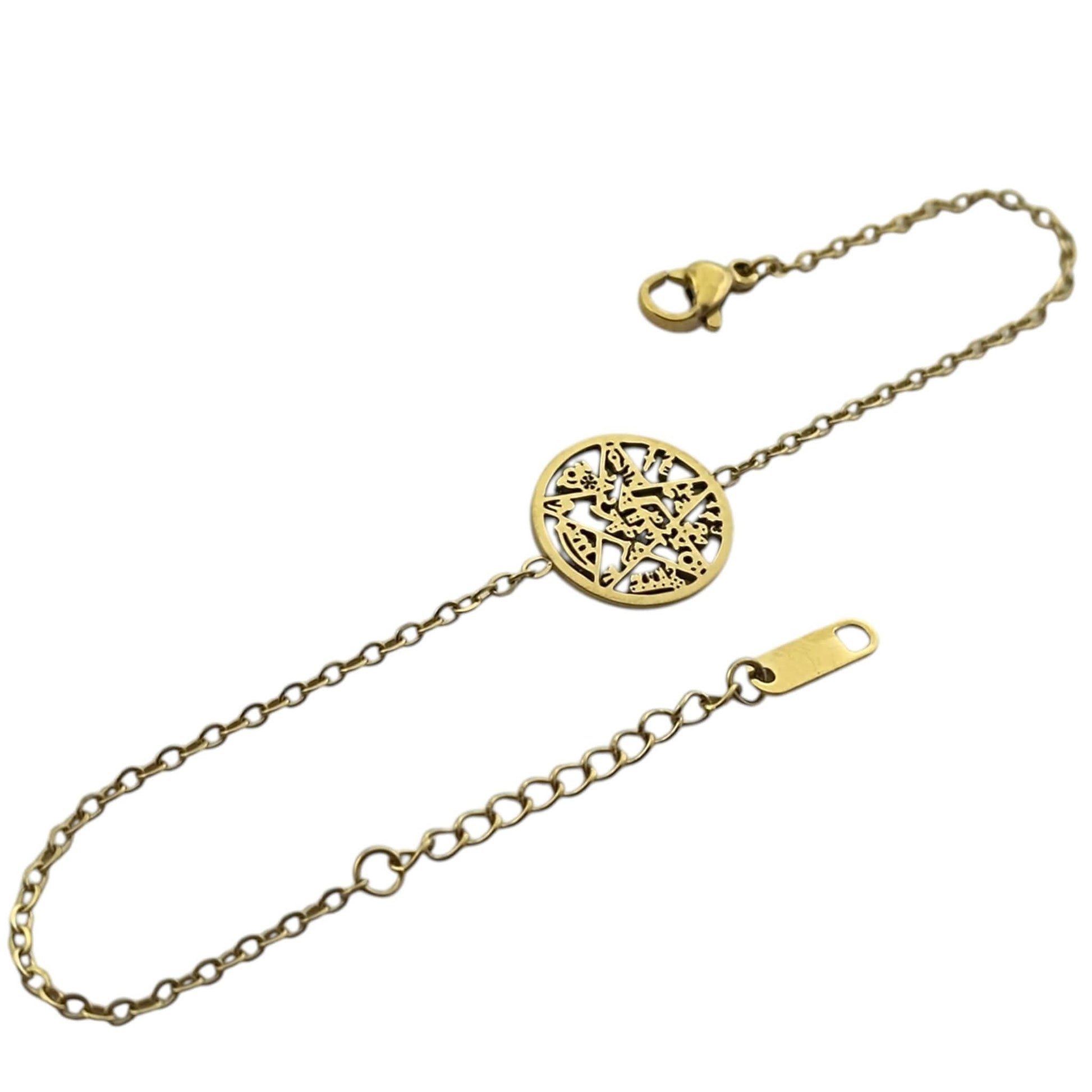Pulsera Acero Dorado Proteccion Tetragramaton 18 Cms Aprox PULSERA ACERO