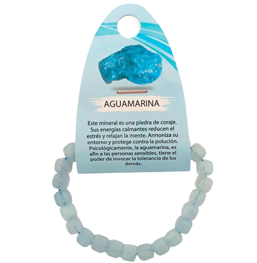 Pulsera Facetada En Cubo Piedra Natural Aguamarina 6x6 mm TODOMINERAL