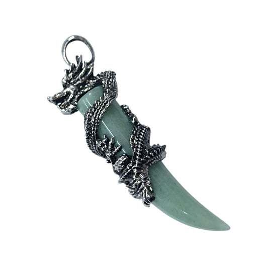 Colgante Metal Dragon Con Mineral EnForma De Colmillo A Elegir Incluye Cadena Acero Finita TODOMINERAL