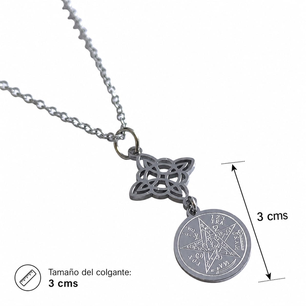 Collar Doble Proteccion Nudo De Bruja Y Tetragramaton Acero Inoxidable Cadena 45 CMS TODOMINERAL