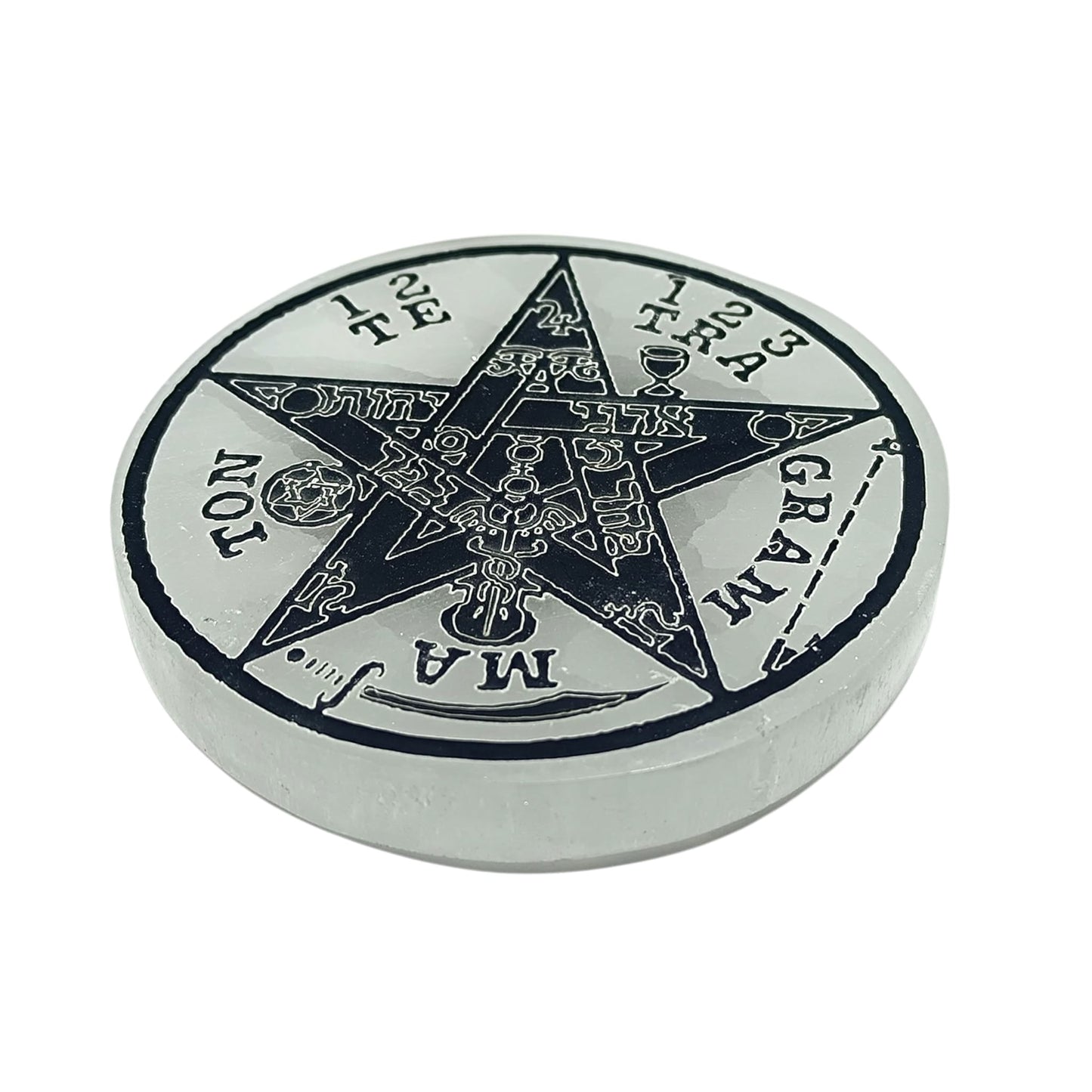 Plato Selenita 10 Cms Para Limpieza Minerales Diferentes Grabados (ELIGE EL TUYO) TODOMINERAL