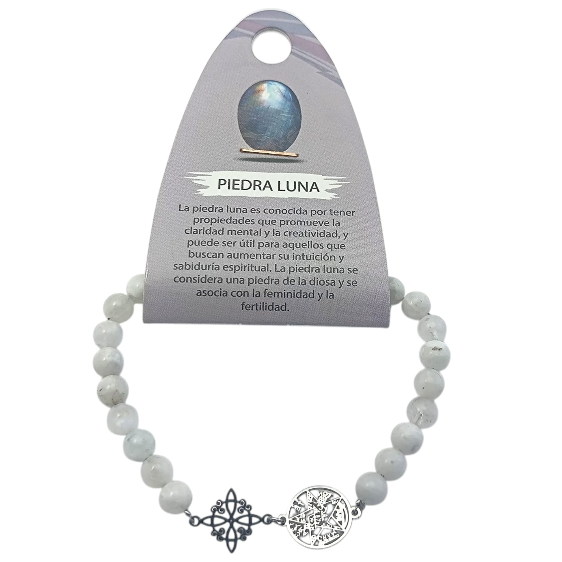 Pulsera Piedra Natural Piedra Luna 6 mm Doble Proteccion Acero PULSERAS MINERALES