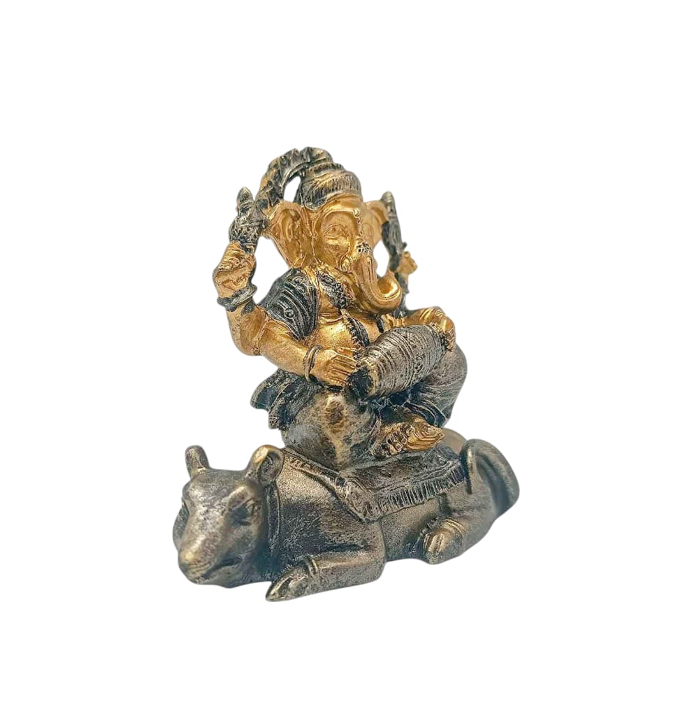 Figura En Resina Ganesha Con Raton 8 Cms Aprox