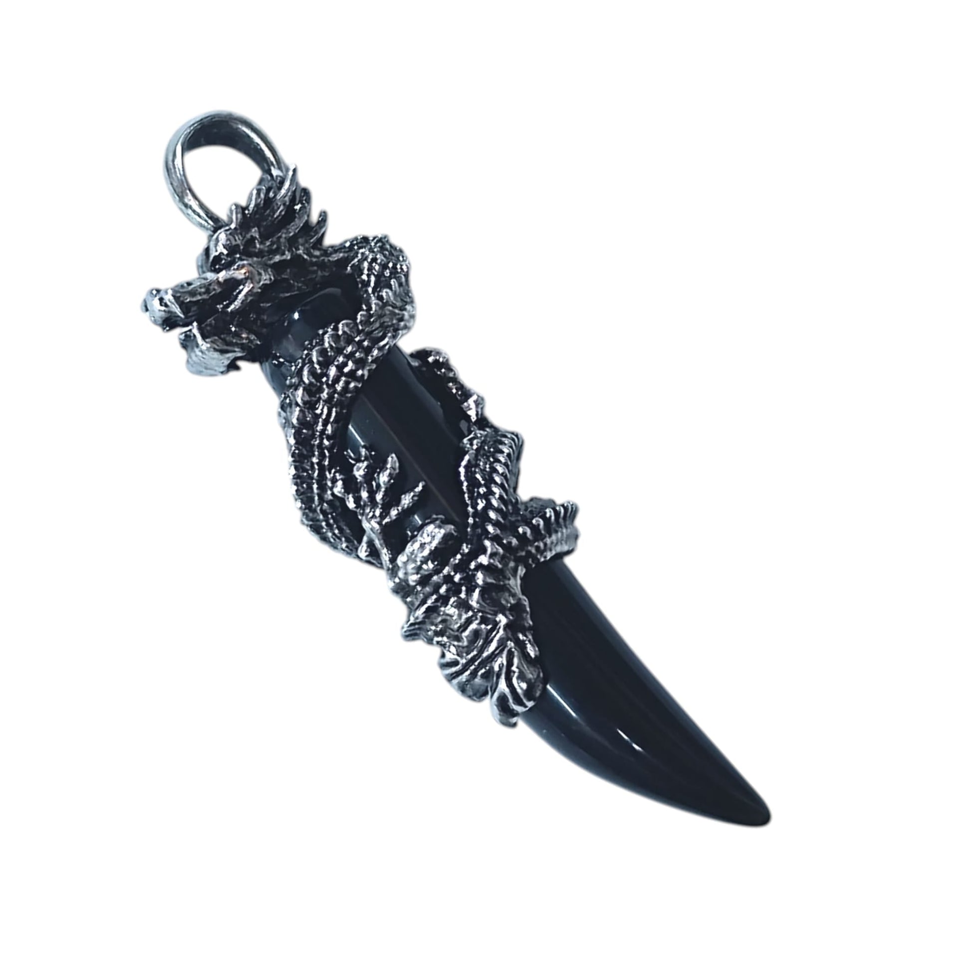 Colgante Metal Dragon Con Mineral EnForma De Colmillo A Elegir Incluye Cadena Acero Finita TODOMINERAL