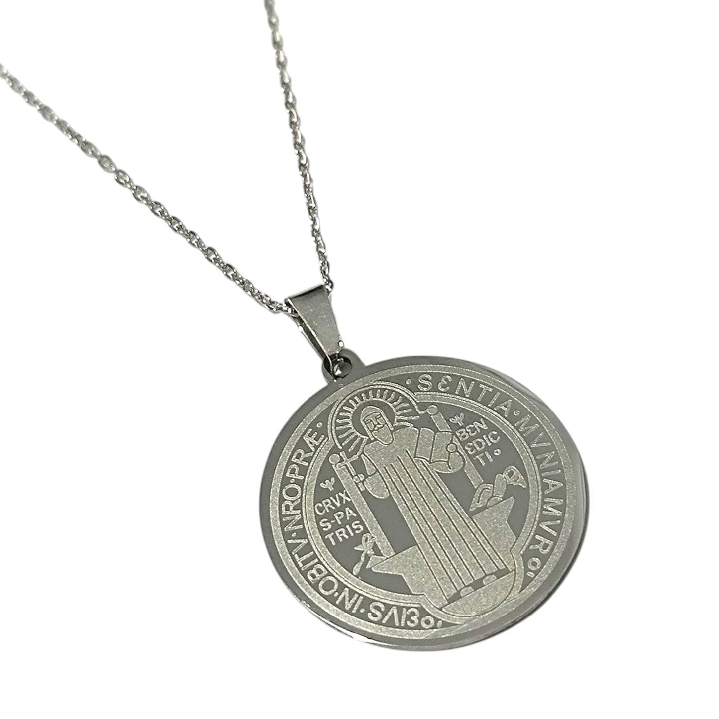 Collar Medalla San Benito En Acero Inoxidable Con Cadena 40 Cms TODOMINERAL
