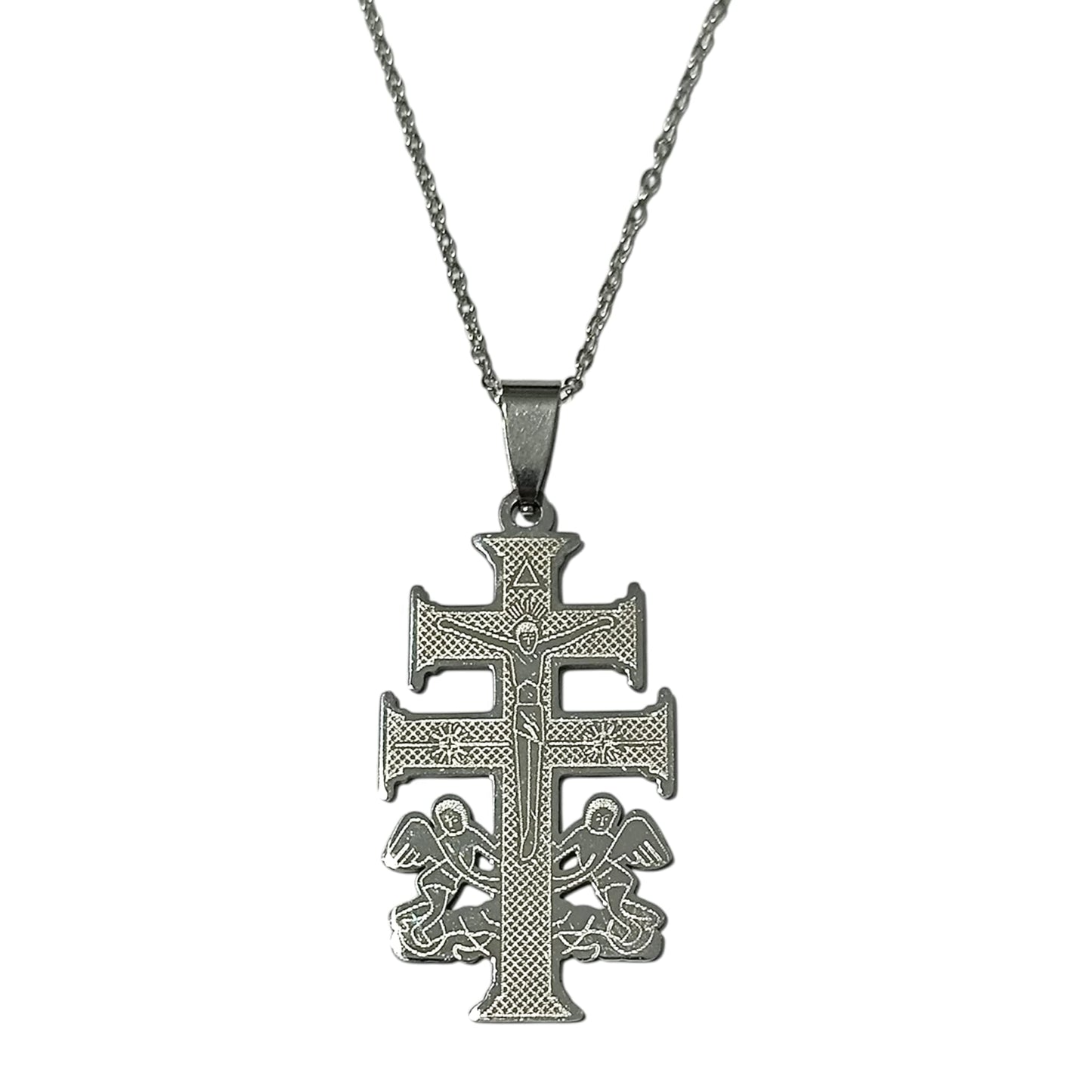 Collar Cruz Caravaca En Acero Inoxidable Con Cadena 40 Cms TODOMINERAL