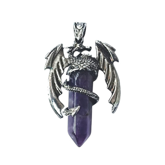 Colgante Metal Dragon Con Mineral A Elegir Incluye Cadena Acero Finita TODOMINERAL