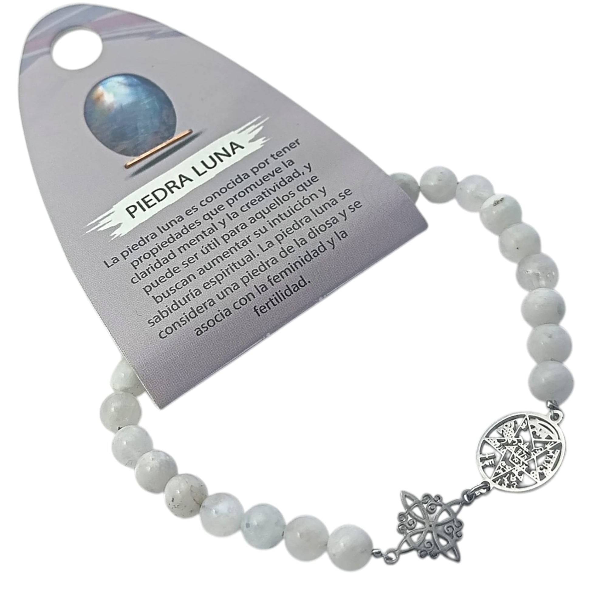 Pulsera Piedra Natural Piedra Luna 6 mm Doble Proteccion Acero PULSERAS MINERALES