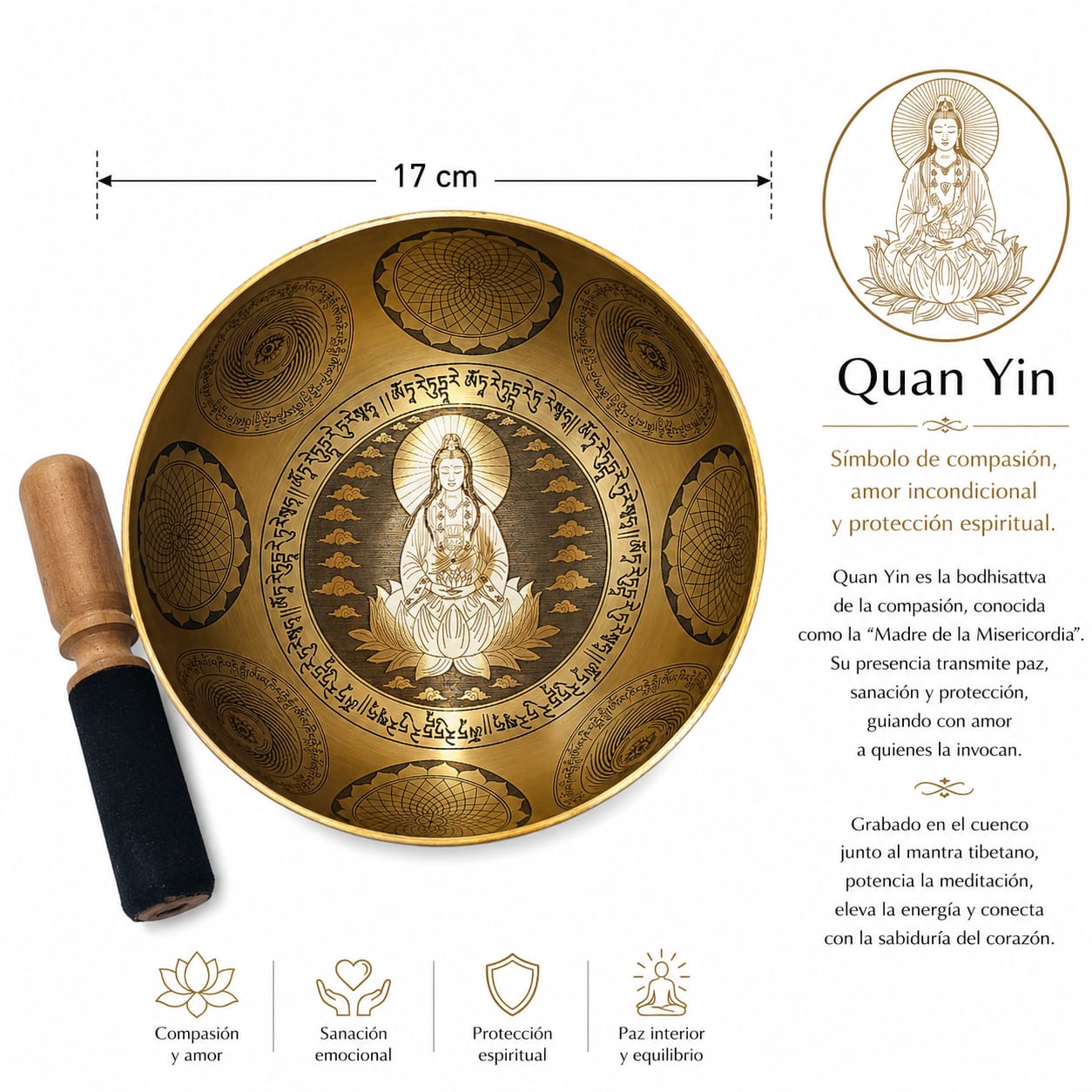 Cuenco Tibetano 5 Metales Grabado Simbologias (Incluye Mazo) TODOMINERAL