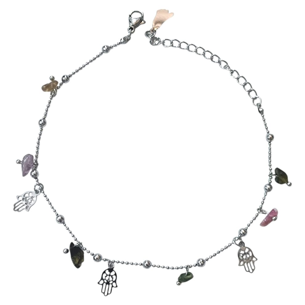 Tobillera Acero Con Dije Y Piedras 61055 - 56 TOBILLERAS ACERO