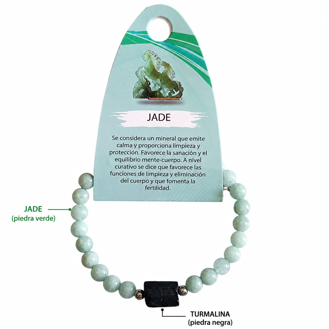 Pulsera de Piedra Natural Jade Burma Con Entrepieza Piedra Turmalina Proteccion y Abundancia PULSERA ACERO