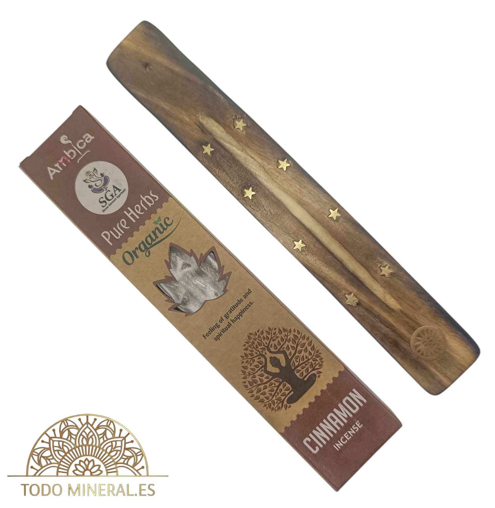Paquete 20 Gramos De Incienso Marca Ambica Cinamon Porta Incienso Madera de Regalo INCIENSOS