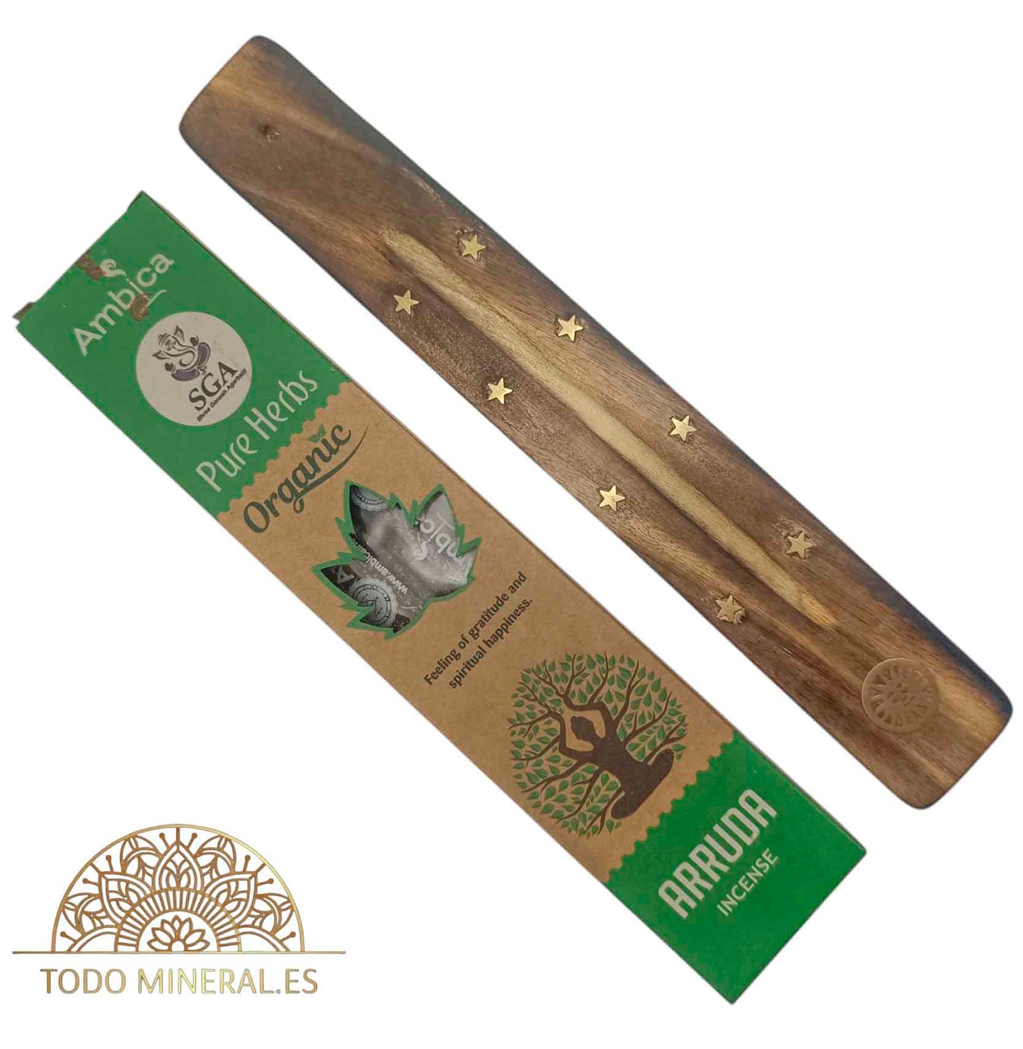 Paquete 20 Gramos De Incienso Marca Ambica Arruda Porta Incienso Madera de Regalo INCIENSOS