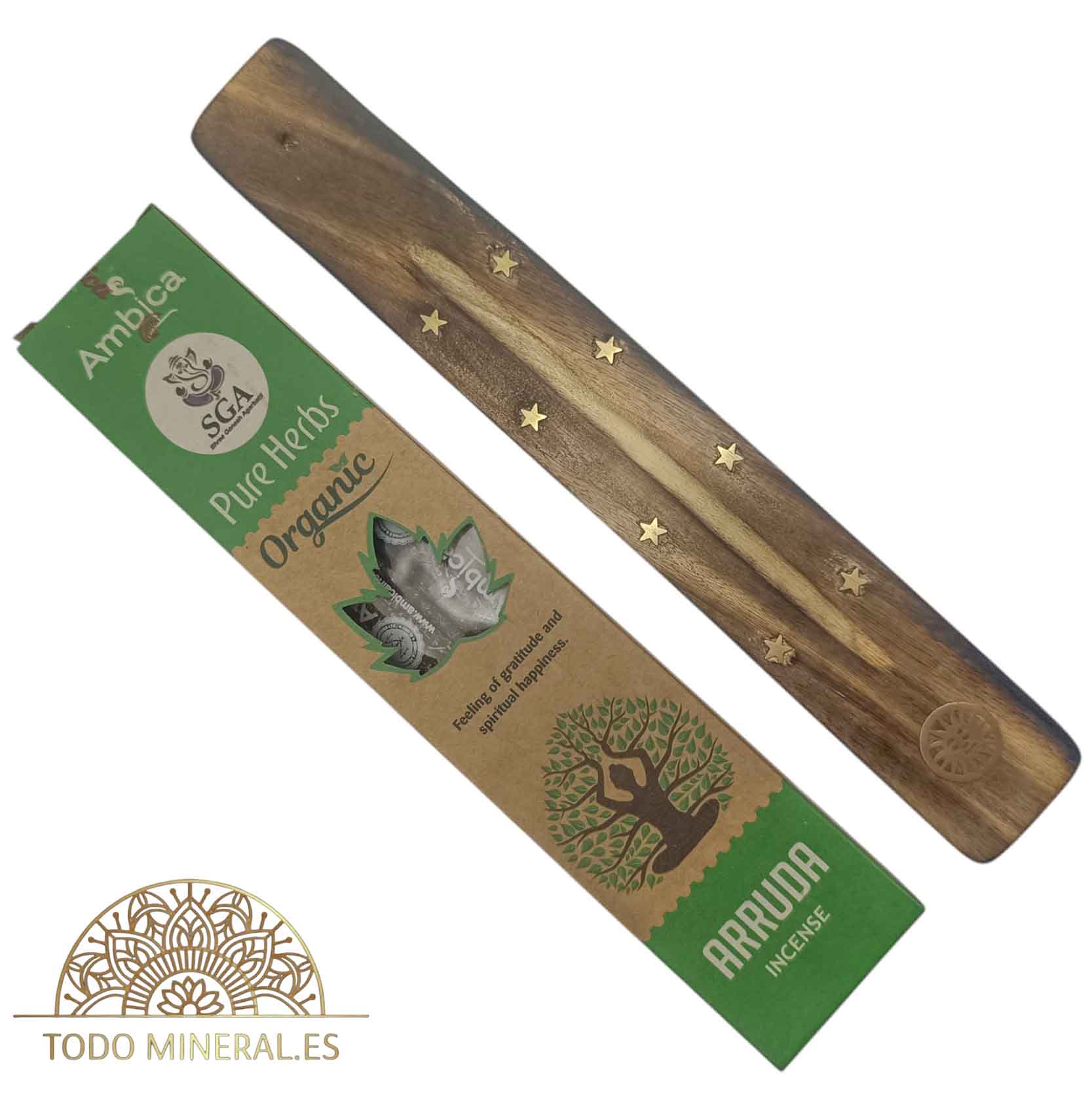 Paquete 20 Gramos De Incienso Marca Ambica Arruda Porta Incienso Madera de Regalo INCIENSOS