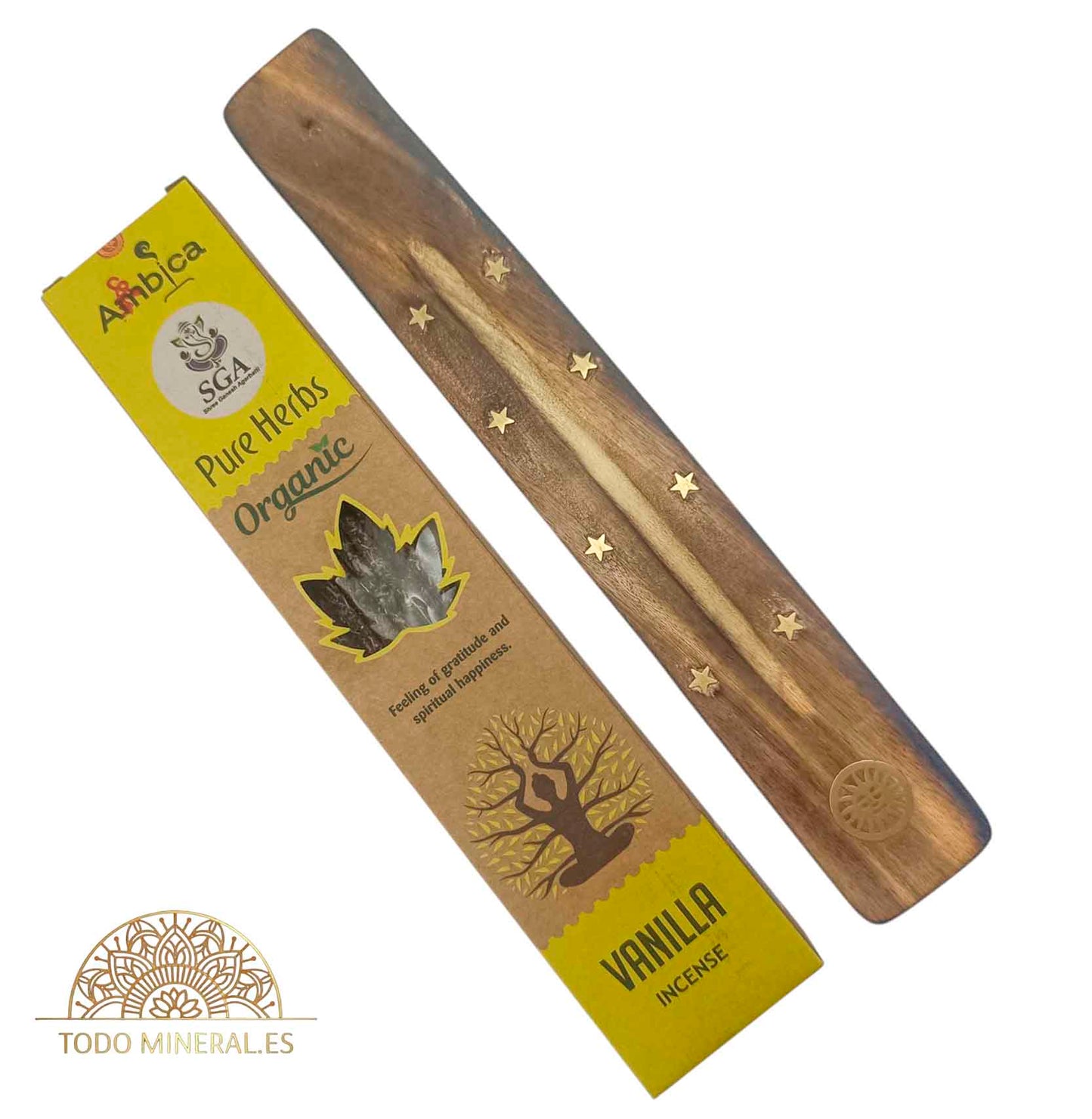 Paquete 20 Gramos De Incienso Marca Ambica Vainilla Porta Incienso Madera de Regalo INCIENSOS