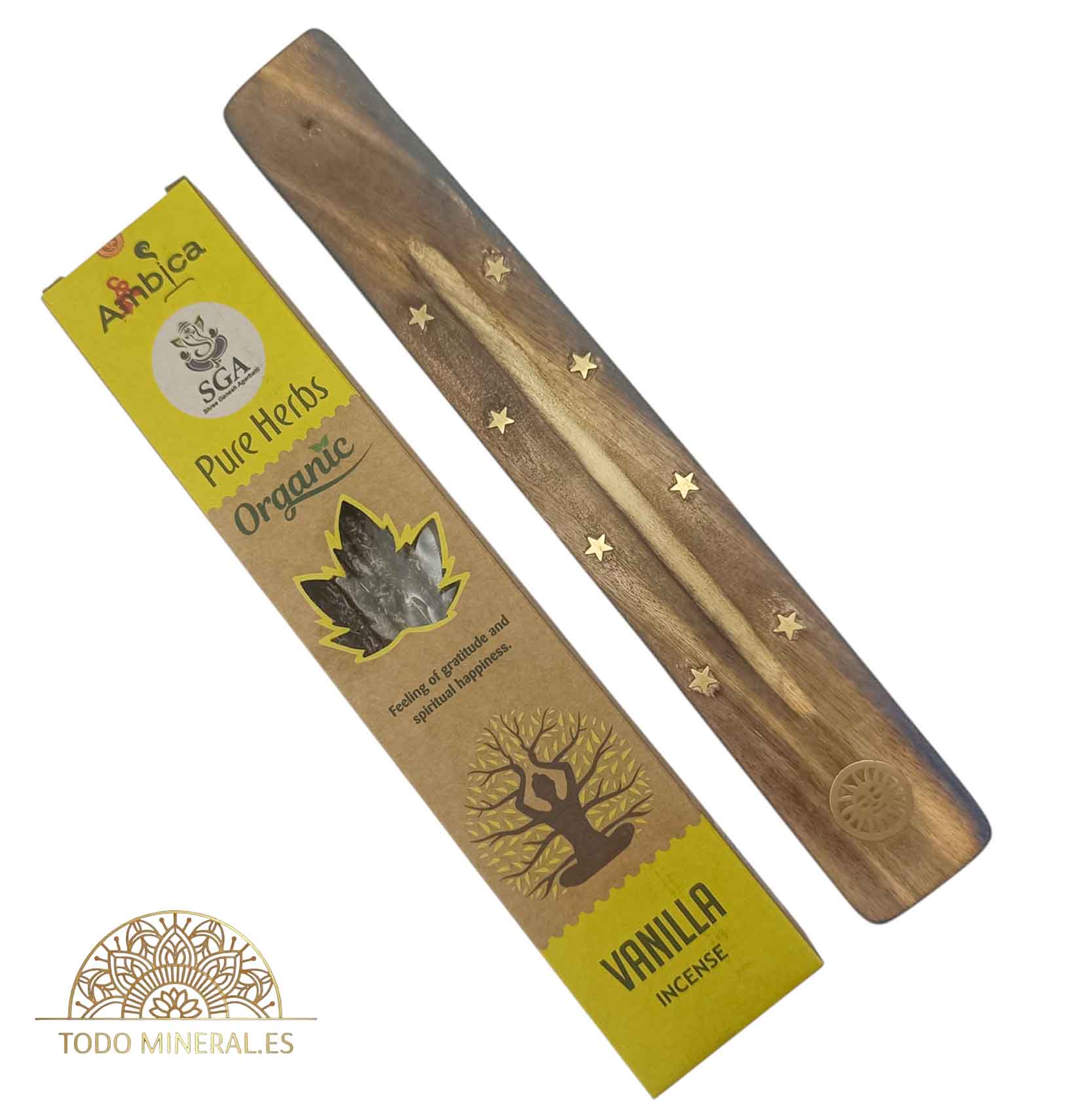 Paquete 20 Gramos De Incienso Marca Ambica Vainilla Porta Incienso Madera de Regalo INCIENSOS
