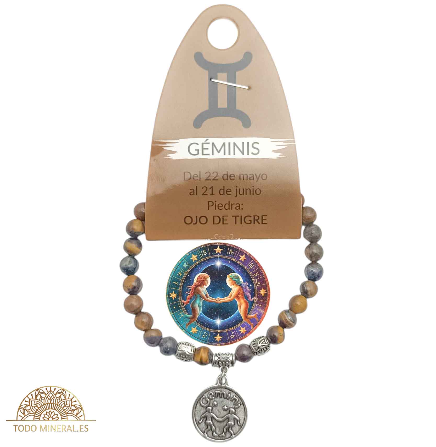 Pulsera Horóscopo Géminis Piedra Ojo De Tigre 6 mm - TODOMINERAL