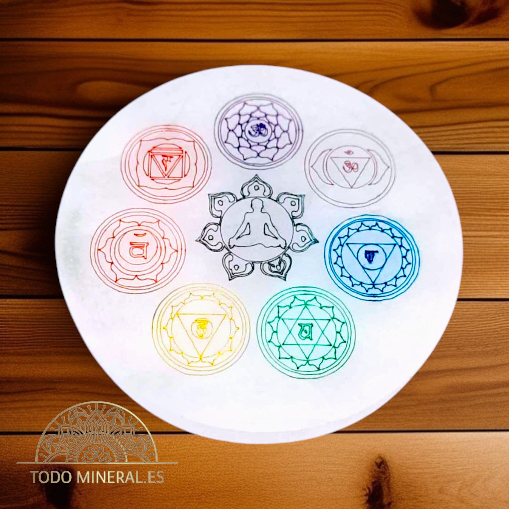 Plato Selenita 10 Cms Para Limpieza Minerales Grabado 7 Chakras TODOMINERAL
