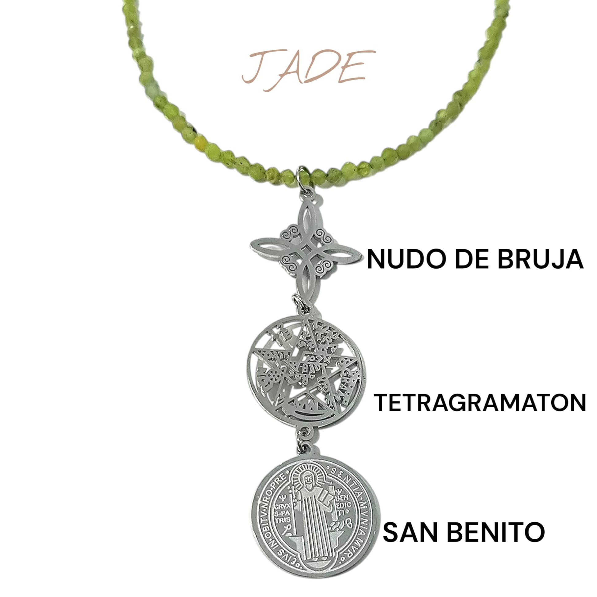 Collar 40+5 Cms Piedra Natural Facetada Con Cierre Acero Y Colgante Triple Proteccion TODOMINERAL