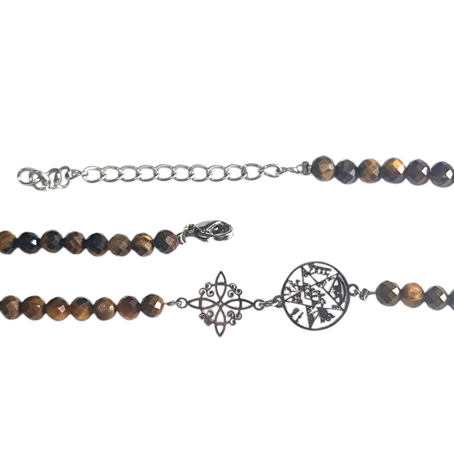 Pulsera Acero Doble Protección Tetragramaton Nudo De Bruja Y Piedra Natural Facetada ELIGE TU MINERAL Y MODELO PULSERA ACERO