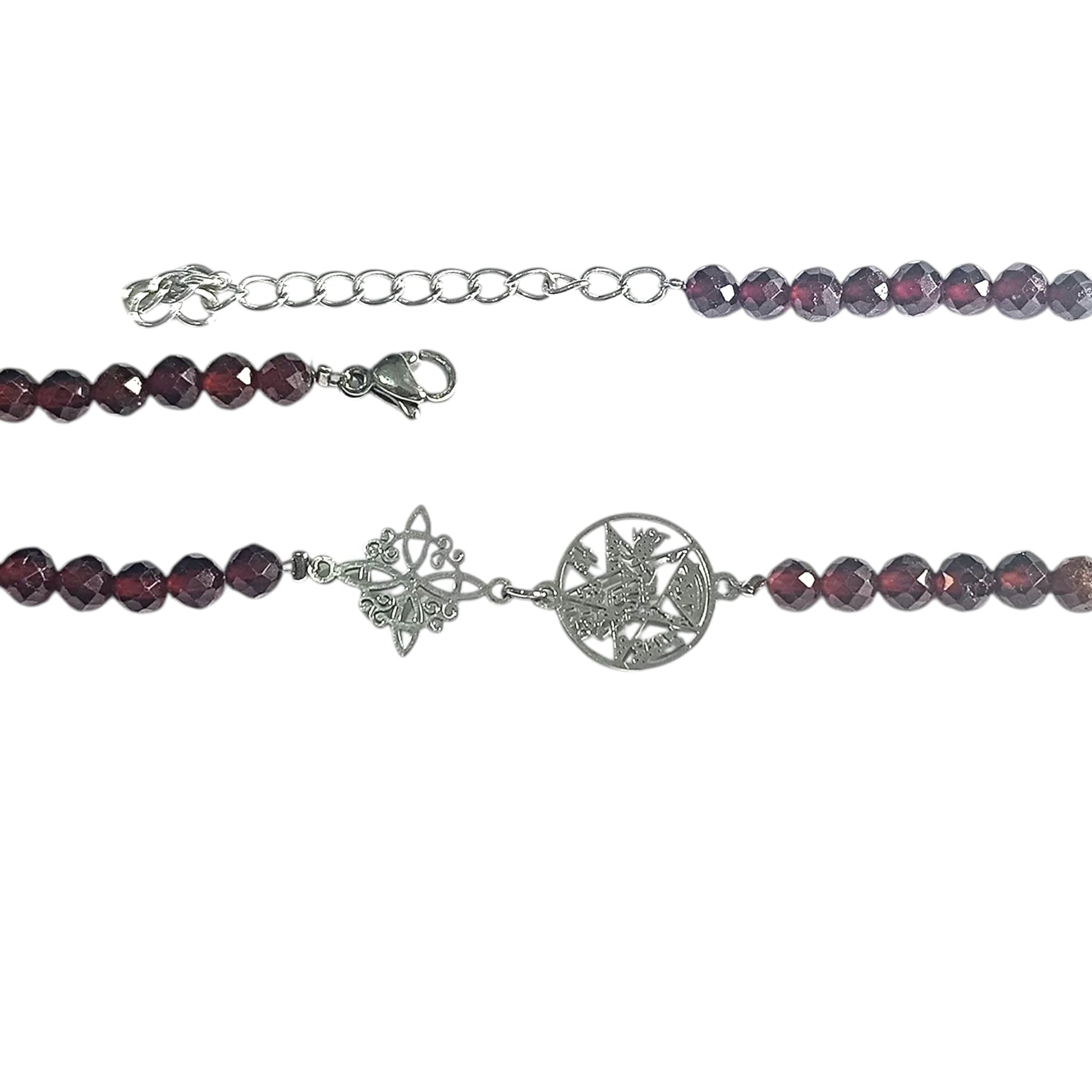 Pulsera Acero Doble Protección Tetragramaton Nudo De Bruja Y Piedra Natural Facetada ELIGE TU MINERAL Y MODELO PULSERA ACERO