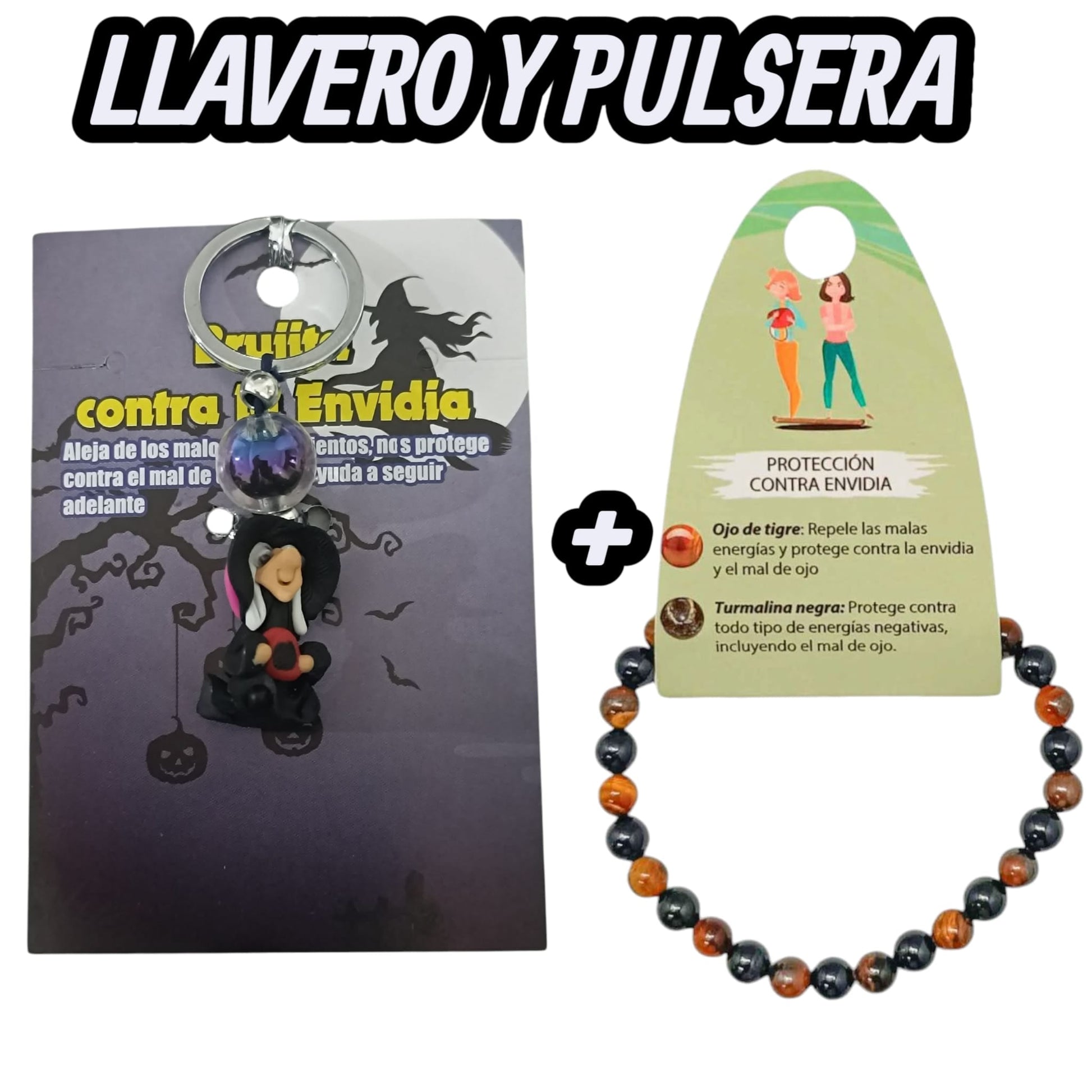 Llavero Brujita Con Significados O Pack Llavero + Pulsera Mineral 6 mm . TODOMINERAL