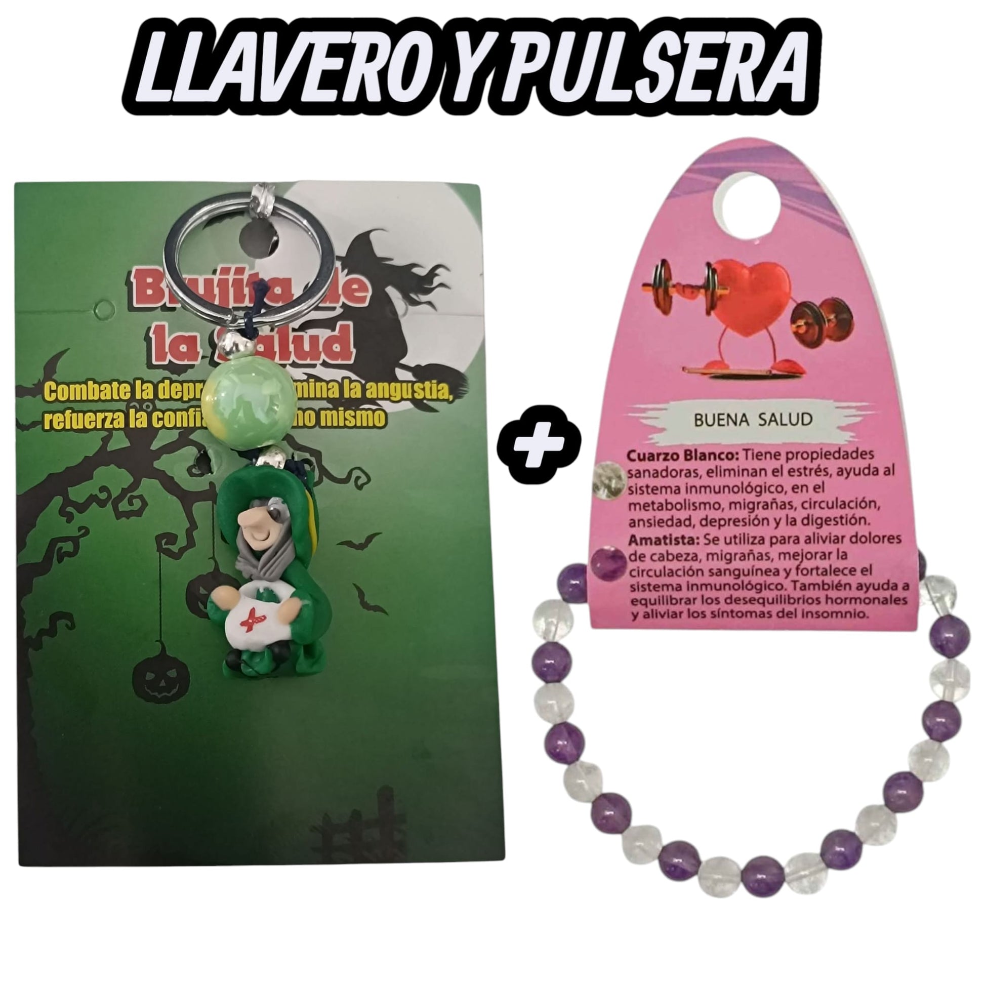 Llavero Brujita Con Significados O Pack Llavero + Pulsera Mineral 6 mm . TODOMINERAL