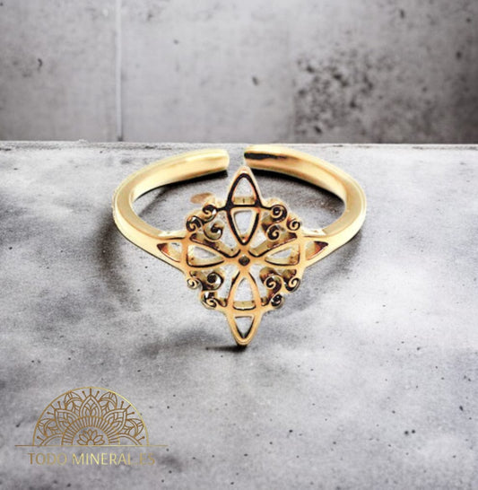 Anillo Adaptable Acero Dorado Nudo De Bruja TODOMINERAL