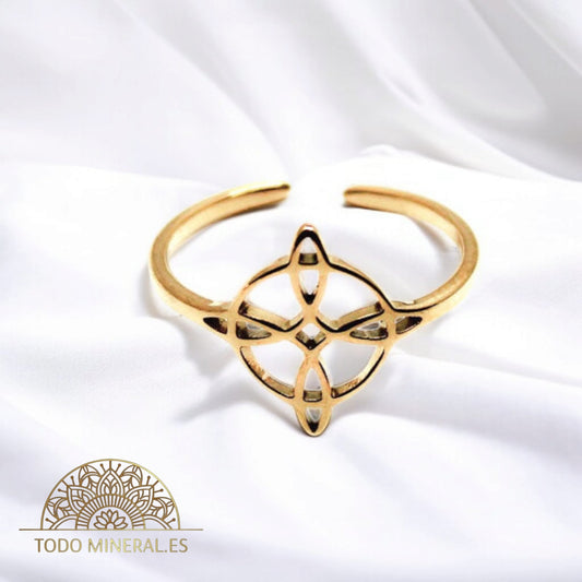 Anillo Adaptable Acero Dorado Nudo De Bruja TODOMINERAL