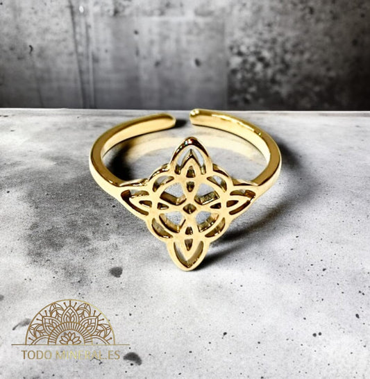 Anillo Adaptable Acero Dorado Nudo De Bruja TODOMINERAL