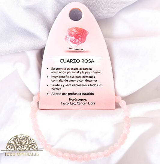 Pulsera Piedra Natural Cuarzo Rosa 4 mm PULSERAS MINERALES